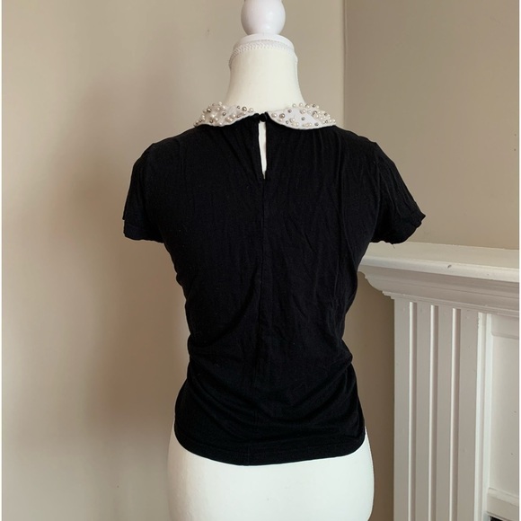 H&M Pearl Neckline Collar Black Tee, Size S - Picture 3 of 4